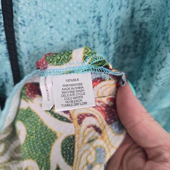 Citron Silk Sleeveless V-Neck Top Floral Koi Snake Textured Print Long Line M - Picture 8 of 8